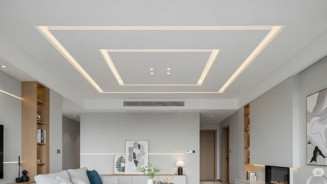 Trần thạch cao phẳng phòng khách hiện đại tại Phú Giáo