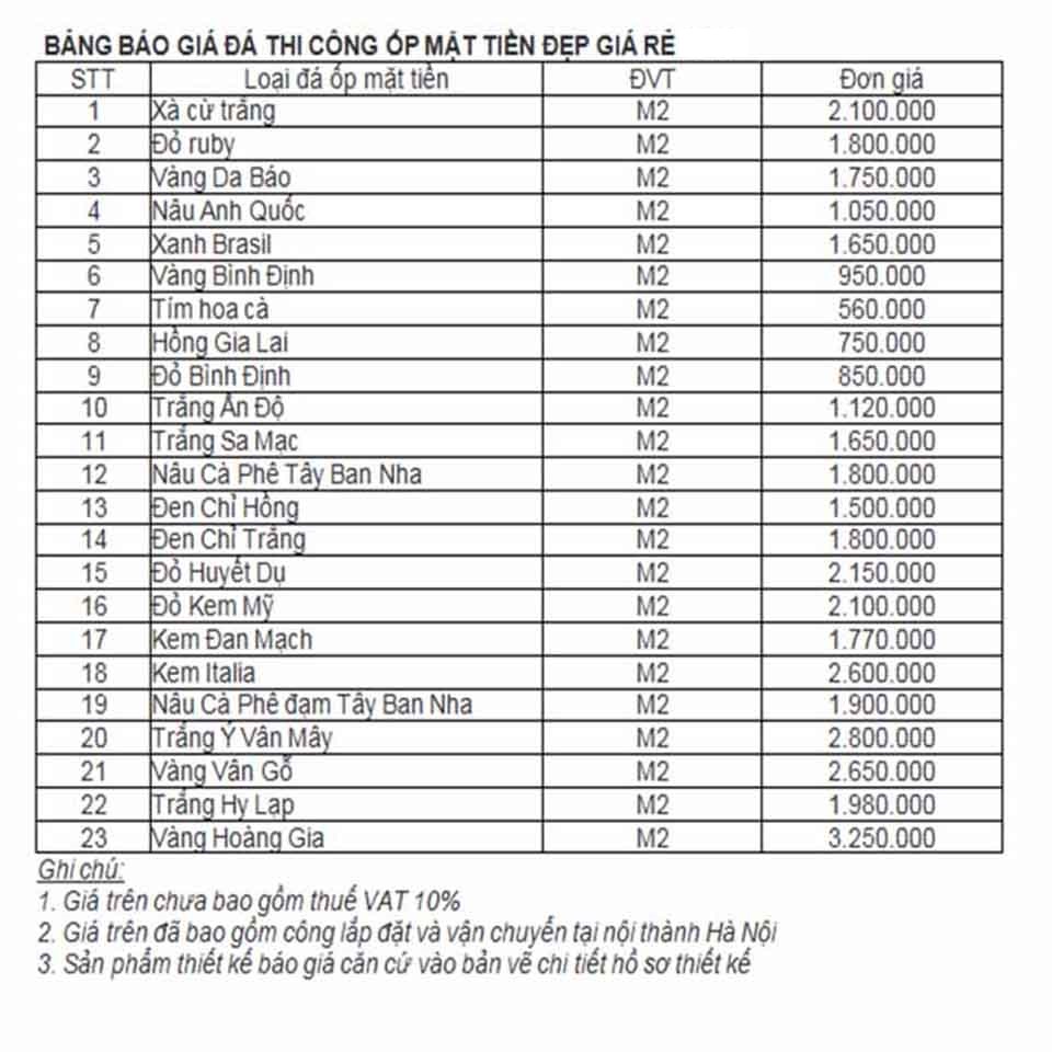 Xây đá hoa cương bến cát - Giá Rẻ số 1 27 Bảng giá thi công đá hoa cương Bến Cát chi tiết, minh bạch
